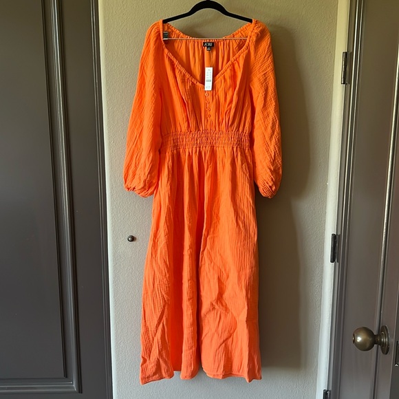 NWT J Crew Midi Gauze Dress Fire Lily — Small Tall - Picture 2 of 6